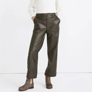 High-Rise Faux Leather Wide-Leg Pants - Olive